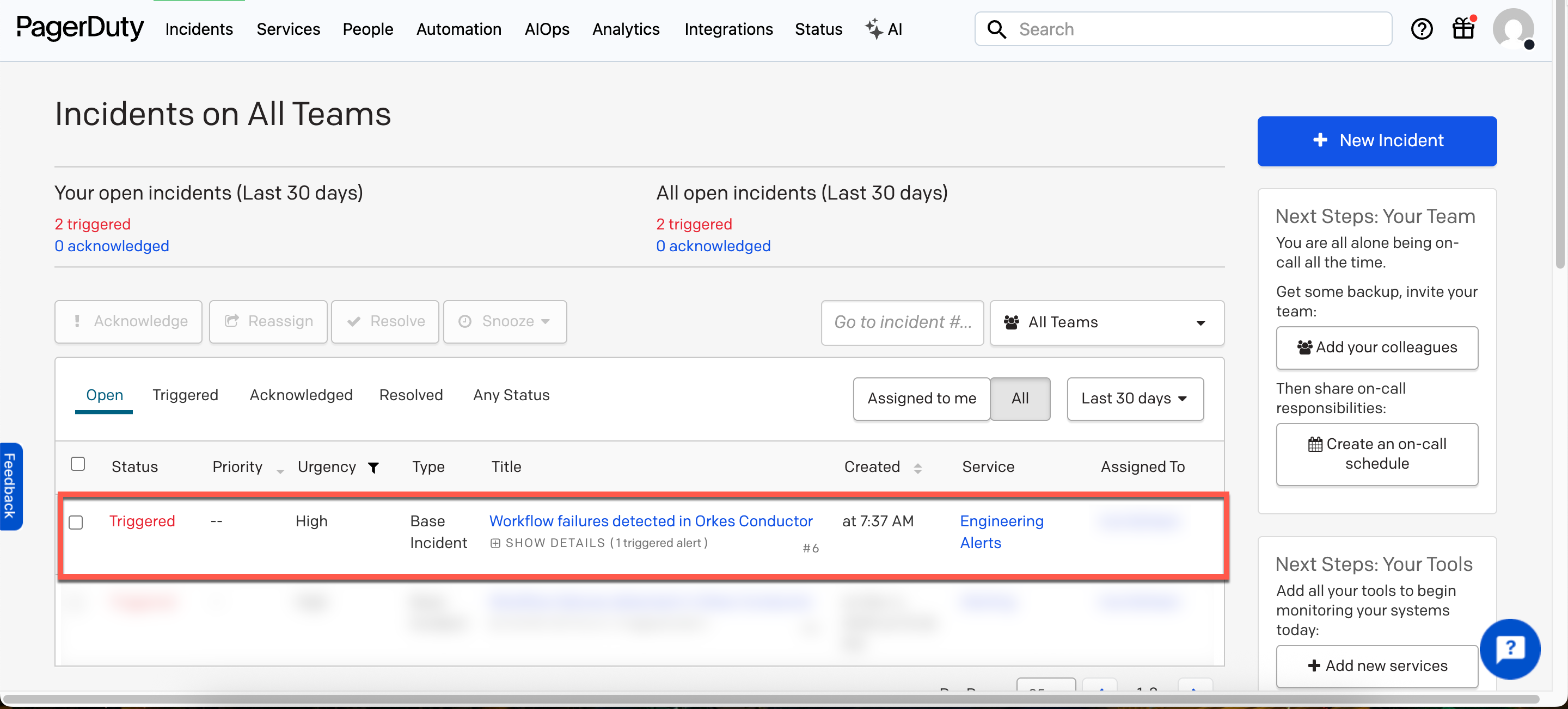 Alerts received in PagerDuty