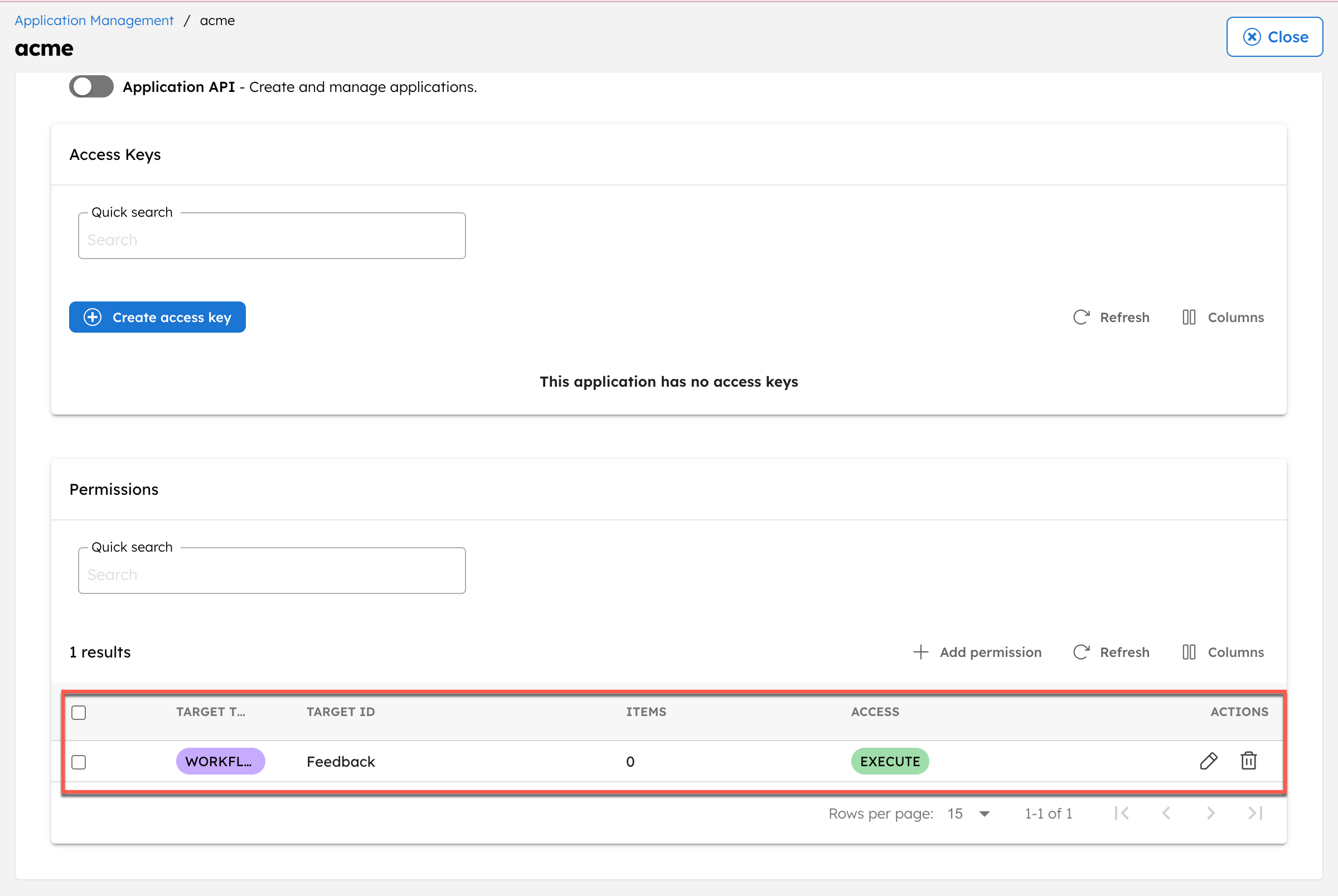 App permission for feedback workflow
