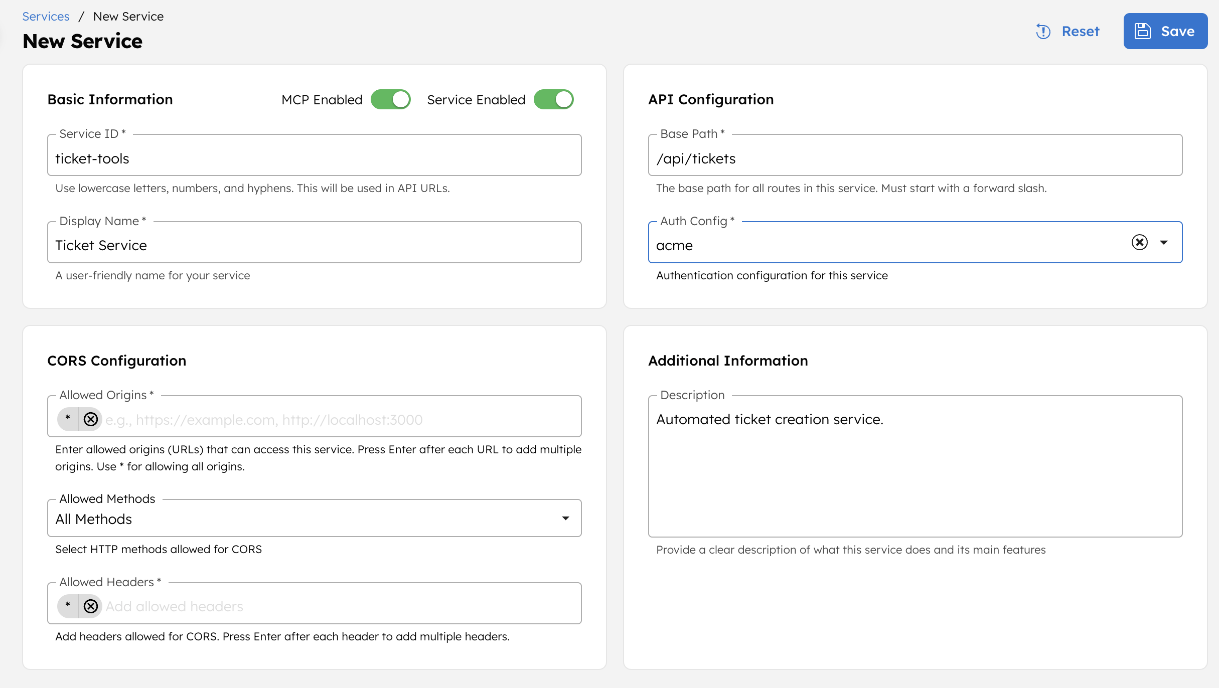 Creating ticket service