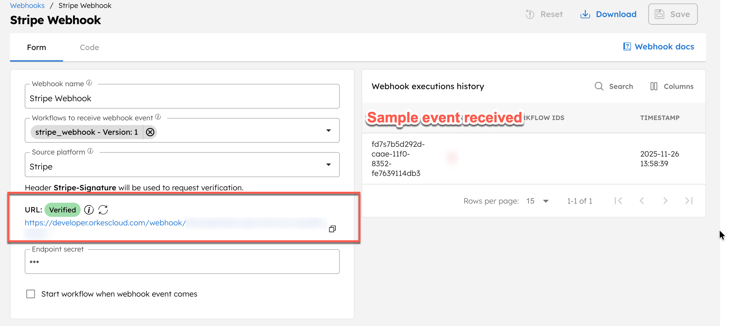 Verified Stripe webhook in Conductor