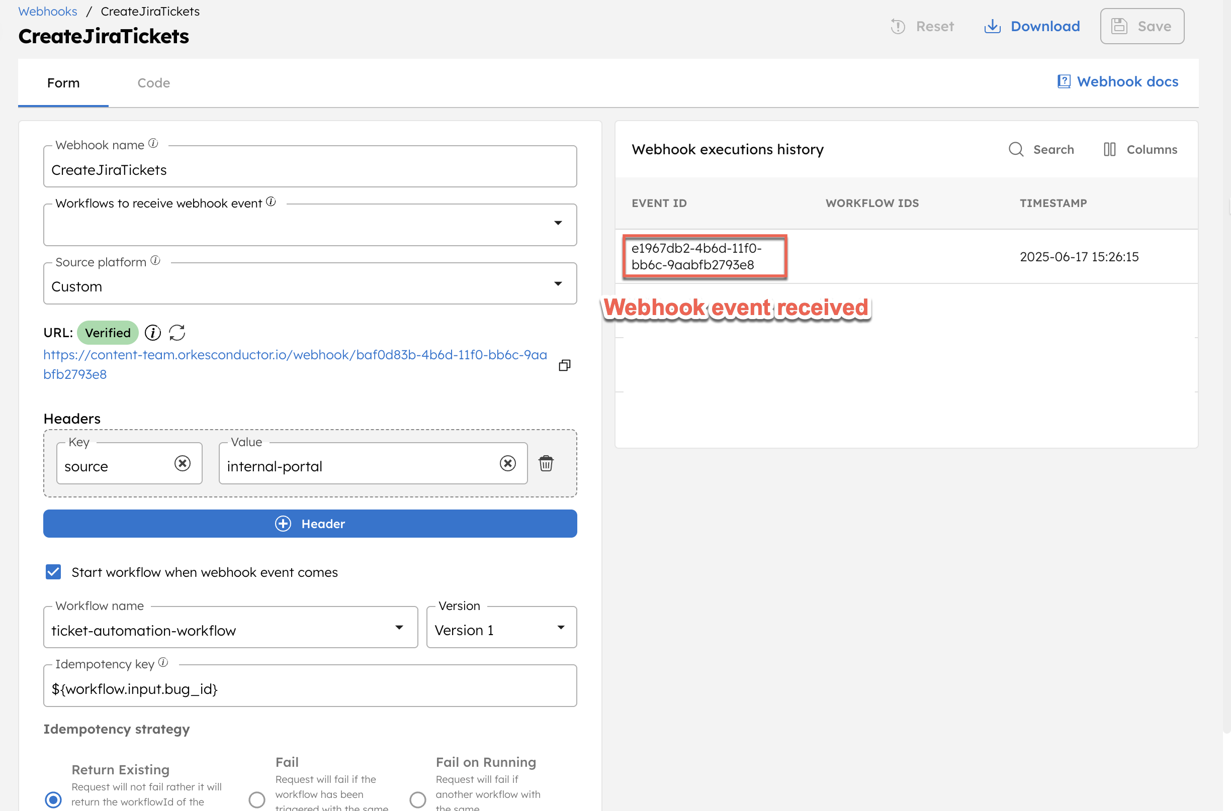 Webhook event received in Orkes Conductor