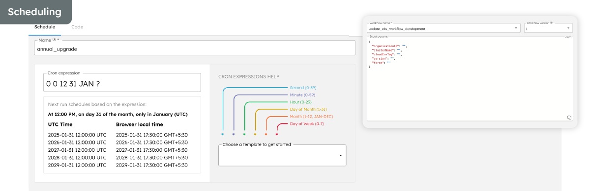 Visual editor screen in Conductor, displaying a Schedule and its configuration options.