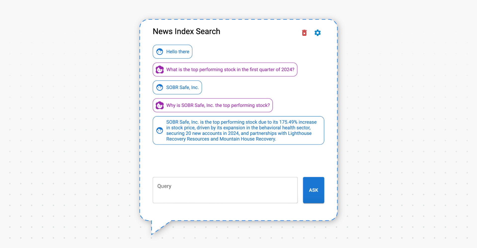 Screenshot of the example RAG-based financial news analysis platform.