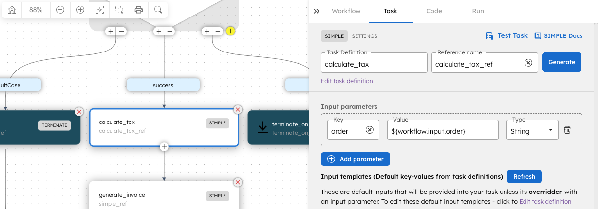 Screenshot of the tax calculation task in Conductor.