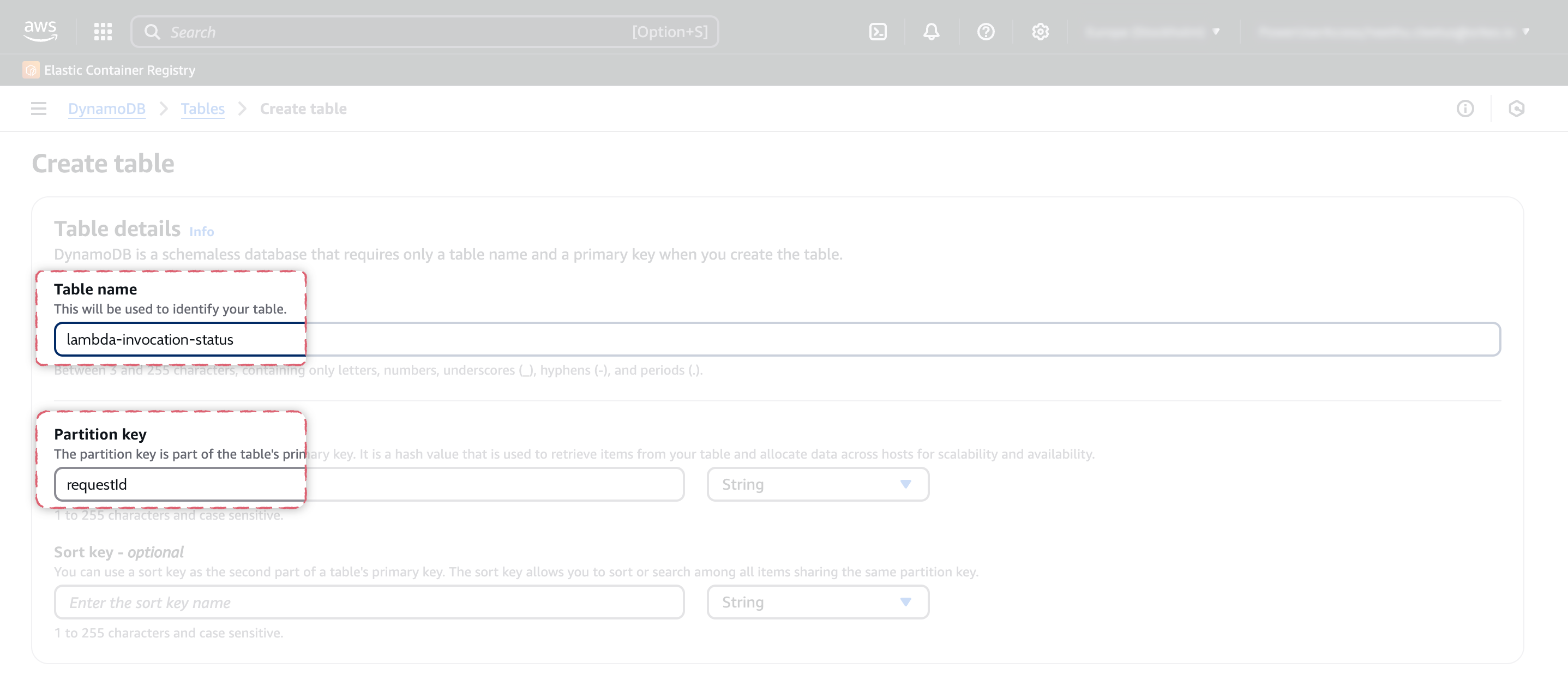 Creating table in Amazon DynamoDB