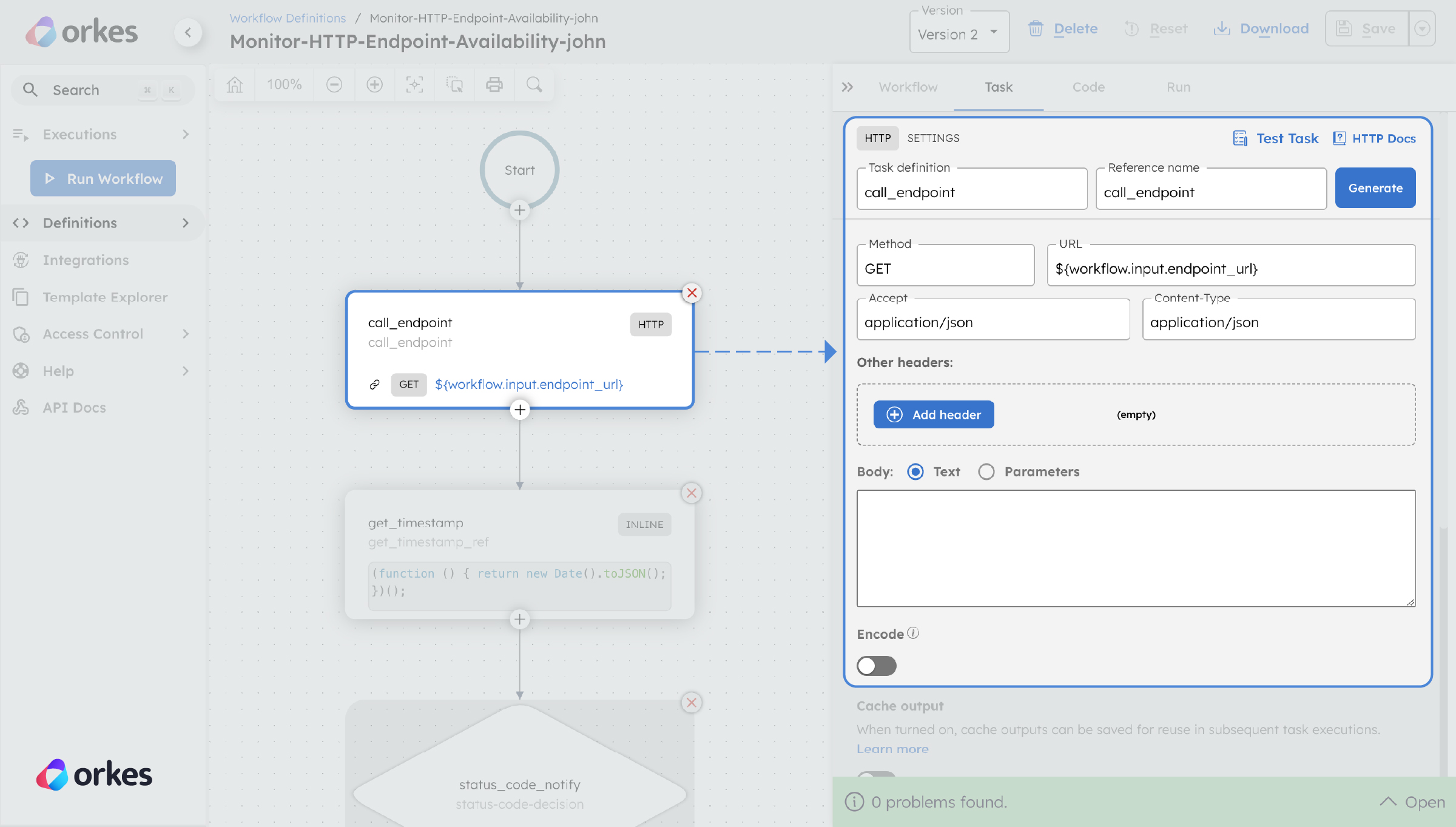 HTTP task making a call to an endpoint for receiving the response