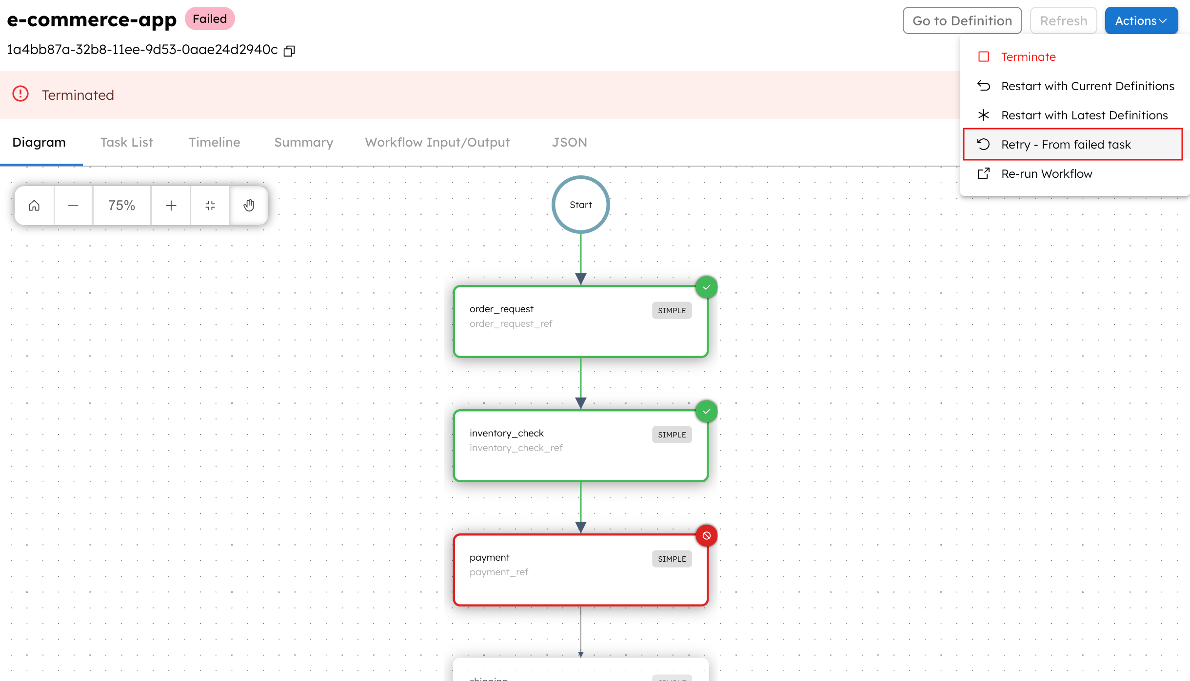 Retrying from Failed task in Conductor UI