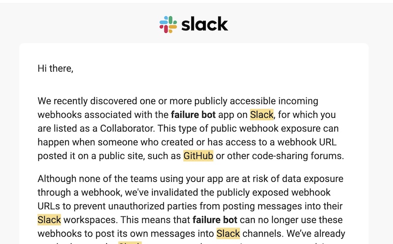 accidentally shared a hardcoded slack token
